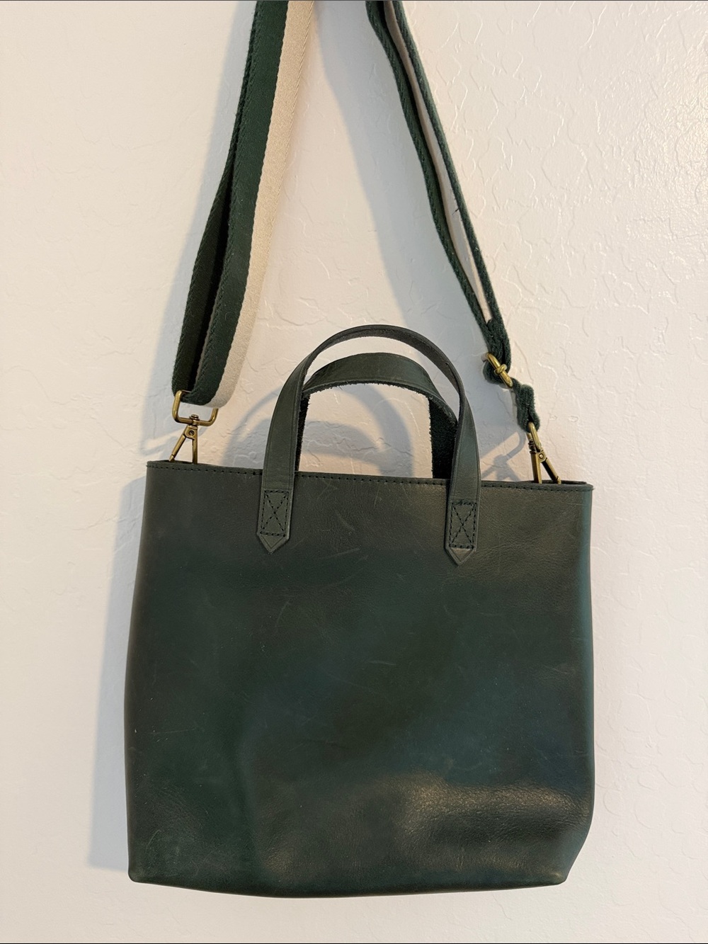 Madewell Dark Green Leather Shoulder Tote with Removable Strap